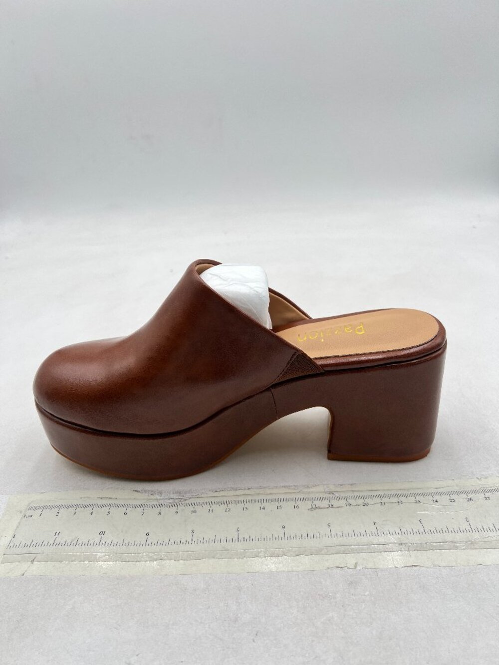 Pazzion Brown Platform Rounded Toe Mules Clogs Slip On Chunky High Heel Slipper